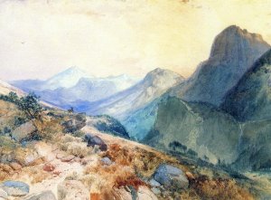 Main Product Photo of A Deer in a Mountain Landscape Painting by Thomas Moran