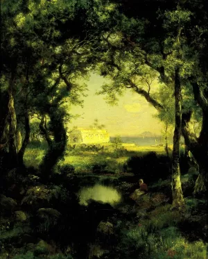 A Mexican Hacienda, Lake Cuitzeo by Thomas Moran - Hand-Painted Oil Painting Reproduction