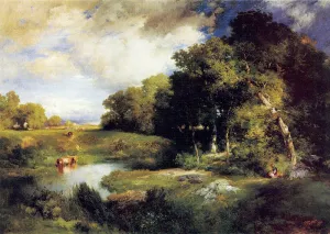 A Pastoral Landscape by Thomas Moran Oil Painting Reproduction