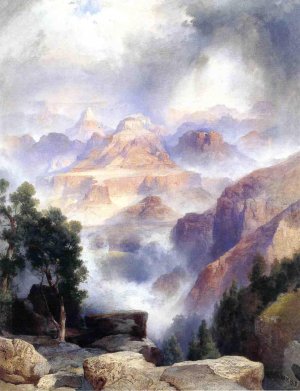Main Product Photo of A Showrey Day, Grand Canyon Painting by Thomas Moran