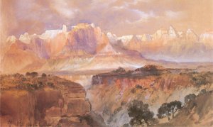 Main Product Photo of Cliffs of the Rio Virgin, South Utah Painting by Thomas Moran