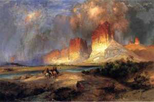 Main Product Photo of Cliffs of the Upper Colorado River Painting by Thomas Moran