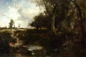 Crossing the Brook Near Plainfield, New Jersey by Thomas Moran - Hand-Painted Oil Painting Reproduction