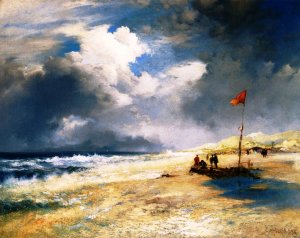 Main Product Photo of East Hampton Beach Painting by Thomas Moran