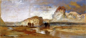 Main Product Photo of First Sketch Made in the West at Green River, Wyoming Painting by Thomas Moran