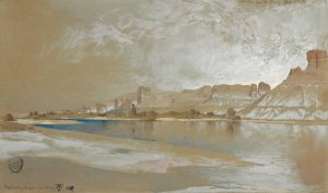 Main Product Photo of Green River from the Ferry, Wyoming Territory Painting by Thomas Moran