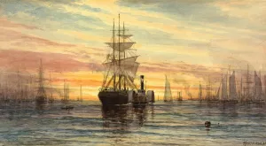 Harbor Scene by Thomas Moran - Hand-Painted Oil Painting Reproduction