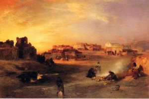 Main Product Photo of Indian Pueblo, Laguna, New Mexico Painting by Thomas Moran
