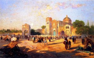 Main Product Photo of Mexican Plaza, Market Day Painting by Thomas Moran