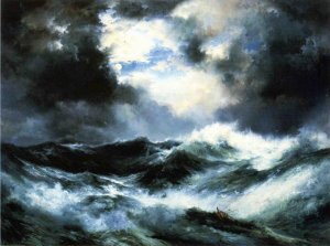 Main Product Photo of Moonlit Shipwreck at Sea Painting by Thomas Moran