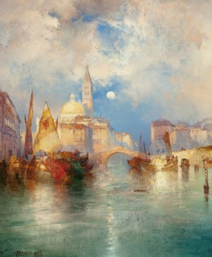 Main Product Photo of Moonrise, Chioggia, Venice Painting by Thomas Moran