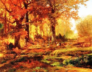 Nutting, Autumn by Thomas Moran Oil Painting Reproduction