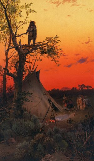 Main Product Photo of On the Lookout. A Ute Camp, Utah Painting by Thomas Moran