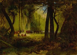 Main Product Photo of Reception of Dominique de Gourgues by the Indians Painting by Thomas Moran