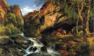 Salvator Rosa Sketching the Banditi by Thomas Moran Oil Painting Reproduction