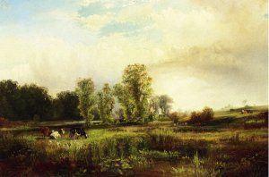 Main Product Photo of Summer Landscape with Cows Painting by Thomas Moran