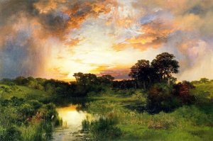 Main Product Photo of Sunset from the Inlet Painting by Thomas Moran