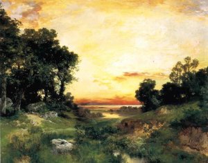 Main Product Photo of Sunset, Long Island Sound Painting by Thomas Moran