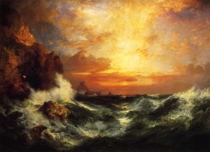 Main Product Photo of Sunset near Land's End, Cornwall, England Painting by Thomas Moran