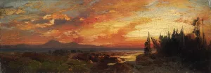 Sunset on the Great Salt Lake, Utah by Thomas Moran - Hand-Painted Oil Painting Reproduction