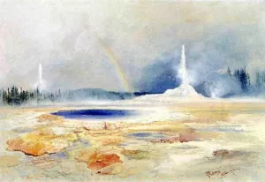The Castle Geyser, Fire Hole Basin by Thomas Moran - Hand-Painted Oil Painting Reproduction
