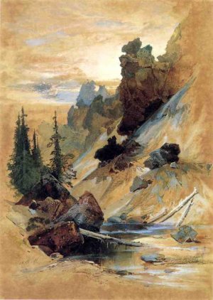 Main Product Photo of The Devils Den on Cascade Creek Painting by Thomas Moran