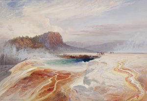 Main Product Photo of The Great Blue Spring of the Lower Geyser Basin, Yellowstone Painting by Thomas Moran