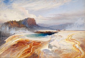 Main Product Photo of The Great Blue Spring of the Lower Geyser Basin, Yellowstone Painting by Thomas Moran