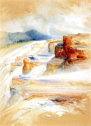 Main Product Photo of The Hot Springs of Gardiners River, Dianas Baths Painting by Thomas Moran