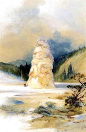 Main Product Photo of The Hot Springs of Gardiners River, Extinct Geyser Crater Painting by Thomas Moran