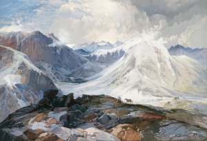 Main Product Photo of The Mosquito Trail, Rocky Mountains of Colorado, Elevation 12,000 Feet Painting by Thomas Moran