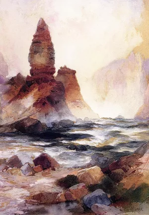 Tower Falls and Sulphur Rock, Yellowstone by Thomas Moran - Hand-Painted Oil Painting Reproduction