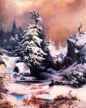 Main Product Photo of Winter in the Rockies Painting by Thomas Moran