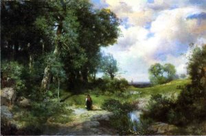 Young Girl in a Long Island Landscape by Oil Painting Reproduction